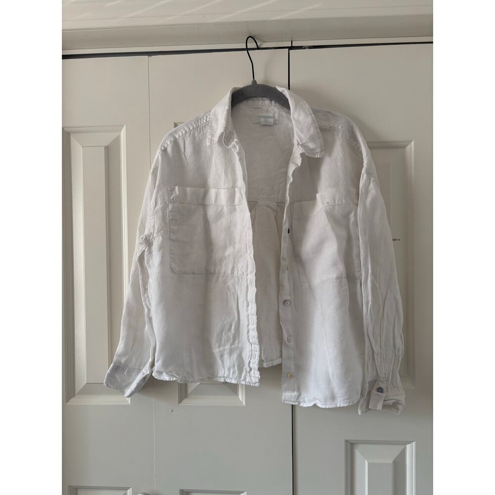 Cynthia Rowley White 100% Linen Button Up Shirt Women Small Long Sleeve Top - Picture 2 of 6
